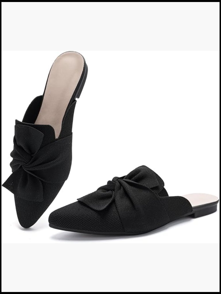 Women's Pointed Toe Knit Mules Comfortable Slip On Flats Backless Casual Shoes